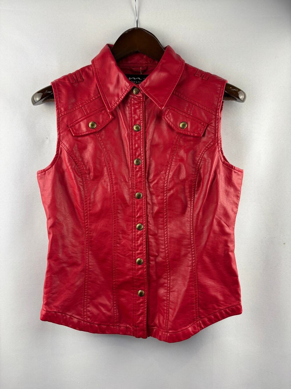 Women’s Montanaco Small Cherry Red Faux Leather Vest